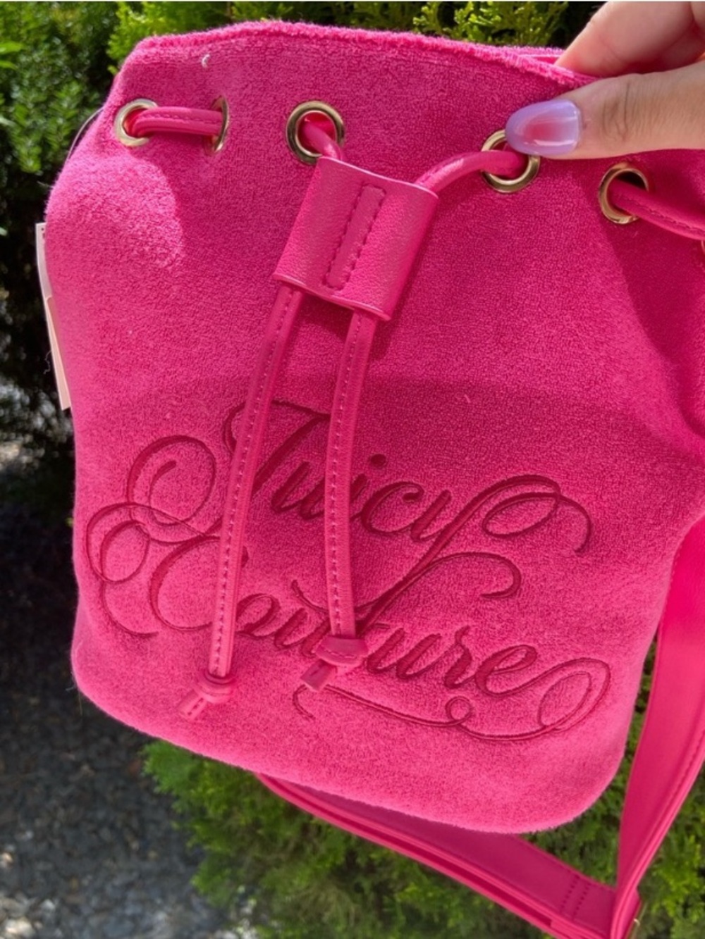 Juicy Couture Hot Pink Tarry Cloth Crossbody Bag - Bucket Bag